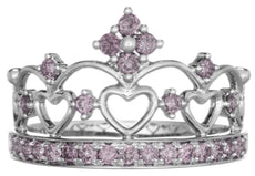 ESTATE .48CT PINK DIAMOND 18K WHITE GOLD 3D MULTI HEART OPEN FILIGREE CROWN RING