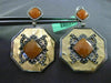 ANTIQUE .67CT DIAMOND & ORANGE AVENTURINE 18KT TRI COLOR GOLD FILIGREE EARRINGS