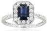 1.59CT DIAMOND & AAA SAPPHIRE 14K WHITE GOLD EMERALD CUT & ROUND ENGAGEMENT RING