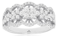 ESTATE 1.0CT DIAMOND 14KT WHITE GOLD CLASSIC MULTI FLOWER HALO ANNIVERSARY RING
