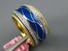 WIDE .46CT DIAMOND & BLUE ENAMEL 18K YELLOW GOLD FLOWER MULTI WAVE ETERNITY RING