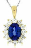 ESTATE 3.0CT DIAMOND & AAA TANZANITE 14K YELLOW GOLD 3D OVAL HALO FLOWER PENDANT