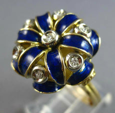 ANTIQUE LARGE .18CT OLD MINE DIAMOND & BLUE ENAMEL 18KT 2 TONE GOLD RING #27709