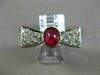 ANTIQUE LARGE 2CT DIAMOND & AAA RUBY 14KT WHITE GOLD FILIGREE OVAL BOW TIE RING