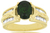 2.55CT DIAMOND & AAA RUSSALITE 14KT YELLOW GOLD OVAL & BAGUETTE FRIENDSHIP RING