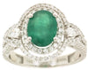 LARGE 2.47CT DIAMOND & AAA EMERALD 14KT WHITE GOLD 3D OVAL PEAR SHAPE HALO RING