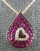 ESTATE .31CT DIAMOND & AAA RUBY 14KT ROSE GOLD TEAR DROP HEART FLOATING PENDANT