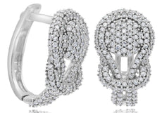 .76CT DIAMOND 14KT WHITE GOLD OVAL TEAR DROP LOVE KNOT HUGGIE HANGING EARRINGS