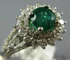 ESTATE WIDE 2.0CT DIAMOND & AAA EMERALD 14KT WHITE GOLD FLOWER ENGAGEMENT RING
