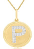 .08CT DIAMOND 14KT YELLOW GOLD 3D CLASSIC P INITIAL CIRCULAR FLOATING PENDANT
