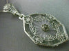 ANTIQUE LARGE WHITE QUARTZ 14KT WHITE GOLD 3D VICTORIAN FILIGREE PENDANT #19784