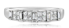ESTATE 1.06CT DIAMOND 14KT WHITE GOLD PRINCESS & BAGUETTE INVISIBLE WEDDING RING