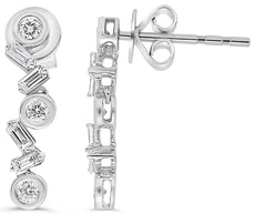 ESTATE .26CT DIAMOND 14K WHITE GOLD 3D ROUND & BAGUETTE ZIG ZAG HANGING EARRINGS