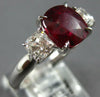 LARGE 4.14CT DIAMOND & AAA RUBY 18KT WHITE GOLD CUSHION 3 STONE ENGAGEMENT RING