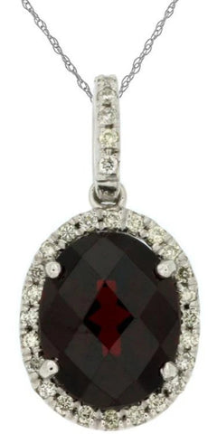 3.18CT DIAMOND & AAA GARNET 14K WHITE GOLD 3D OVAL & ROUND HALO FLOATING PENDANT
