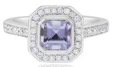 1.57CT DIAMOND & AAA PINK AMETHYST 18KT WHITE GOLD EMERALD CUT & ROUND HALO RING