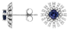 1.15CT DIAMOND & AAA TANZANITE 14KT WHITE GOLD 3D FLOWER STARBURST STUD EARRINGS