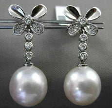 ESTATE LARGE .22CT DIAMOND 14K WHITE GOLD AAA SOUTH SEA PEARL BUTTERFLY EARRINGS