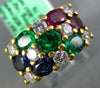 WIDE 2.91CT DIAMOND & AAA RUBY & SAPPHIRE & EMERALD 18KT YELLOW GOLD 3D FUN RING