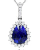 LARGE 2.35CT DIAMOND & AAA SAPPHIRE 18K WHITE GOLD 3D PEAR SHAPE & ROUND PENDANT