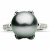 LARGE .55CT DIAMOND & AAA TAHITIAN PEARL 18K WHITE GOLD 3 ROW ENGAGEMENT RING