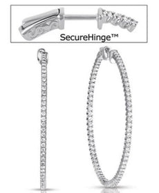 ESTATE LARGE 2.13CT DIAMOND 14KT WHITE GOLD 3D INSIDE OUT HOOP HANGING EARRINGS