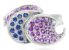 ESTATE .94CT AAA PINK & BLUE SAPPHIRE 18KT WHITE GOLD PAVE DOUBLE SWIRL FUN RING