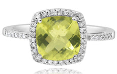 2.07CT DIAMOND & AAA LEMON QUARTZ 14KT WHITE GOLD 3D CUSHION & ROUND SQUARE RING