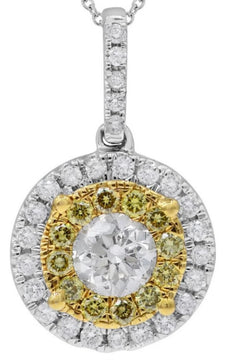 .80CT WHITE & FANCY YELLOW DIAMOND 18K 2 TONE GOLD 3D SOLITAIRE FLOATING PENDANT