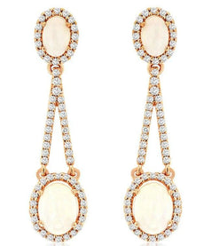 ESTATE 3.07CT DIAMOND & AAA OPAL 14KT ROSE GOLD 3D OVAL & ROUND HANGING EARRINGS
