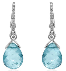 5.19CT DIAMOND & AAA AQUAMARINE 14KT WHITE GOLD 3D PEAR SHAPE & ROUND EARRINGS
