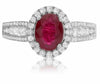 ESTATE GIA 2.26CT DIAMOND & AAA RUBY 18KT WHITE GOLD OVAL HALO ENGAGEMENT RING