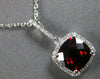 ESTATE 2.0CT DIAMOND & AAA GARNET 14K WHITE GOLD 3D CUSHION & ROUND HALO PENDANT