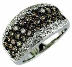 1.85CT WHITE & CHOCOLATE FANCY DIAMOND 14K WHITE GOLD MULTI ROW ANNIVERSARY RING