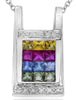 1.66CT DIAMOND & MULTI COLOR SAPPHIRE 14KT WHITE GOLD PRINCESS & ROUND NECKLACE