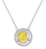 1.39CT WHITE & FANCY YELLOW DIAMOND 18K WHITE GOLD DOUBLE HALO FUN LOVE NECKLACE