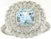 LARGE 2.17CT DIAMOND & AAA AQUAMARINE 14KT WHITE GOLD CUSHION & ROUND HALO RING