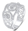 ESTATE WIDE .53CT DIAMOND 14KT WHITE GOLD 3D OPEN FILIGREE MULTI FLOWER FUN RING