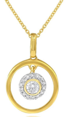 .15CT DIAMOND 14KT YELLOW GOLD SOLITAIRE FLOWER CIRCULAR HALO FLOATING PENDANT