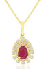 1.08CT DIAMOND & AAA RUBY 14K YELLOW GOLD PEAR SHAPE & ROUND DOUBLE HALO PENDANT