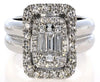 LARGE 1.59CT DIAMOND 18K WHITE GOLD 3D ROUND & BAGUETTE CLUSTER DOUBLE HALO RING