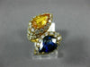 ESTATE LARGE 5.50CT DIAMOND AAA BLUE & YELLOW SAPPHIRE 18K YELLOW GOLD 3D RING