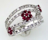 ESTATE 1.10CT DIAMOND & AAA RUBY 14KT WHITE GOLD 3D MULTI ROW FLOWER LOVE RING