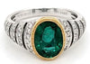 LARGE 2.7CT DIAMOND & AAA EMERALD 18KT 2 TONE GOLD 3D OVAL BEZEL ENGAGEMENT RING