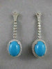 ESTATE 1.40CT DIAMOND & TURQUOISE 14K WHITE GOLD FILIGREE HANGING EARRINGS 20409