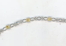 1.07CT WHITE & FANCY YELLOW DIAMOND 18KT 2 TONE GOLD 3D CUSHION FLOWER BRACELET