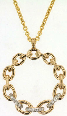 ESTATE .05CT DIAMOND 14KT YELLOW GOLD 3D OVAL LINK CIRCLE OF LIFE FUN PENDANT