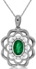 .56CT DIAMOND & AAA EMERALD 14K WHITE GOLD 3D ROUND & OVAL DOUBLE FLOWER PENDANT