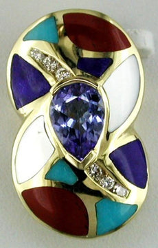 .85CT DIAMOND & AAA TANZANITE & MULTI GEM 14KT YELLOW GOLD INFINITY OVAL PENDANT