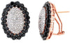 3.0CT WHITE & BLACK DIAMOND 14KT ROSE GOLD 3D OVAL DOUBLE HALO HANGING EARRINGS